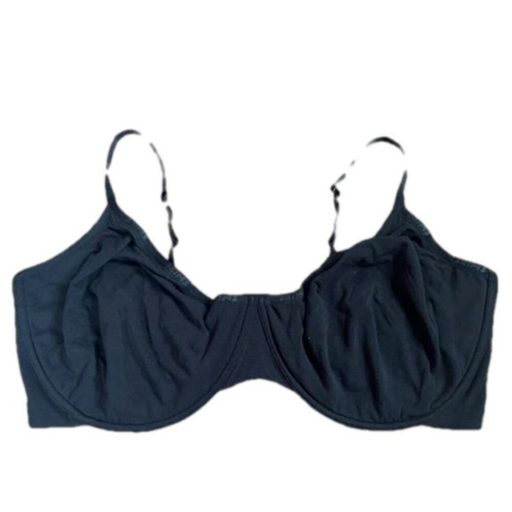 NWT SKIMS 44H COTTON LOGO UNDERWIRE DEMI BRA Soot Black